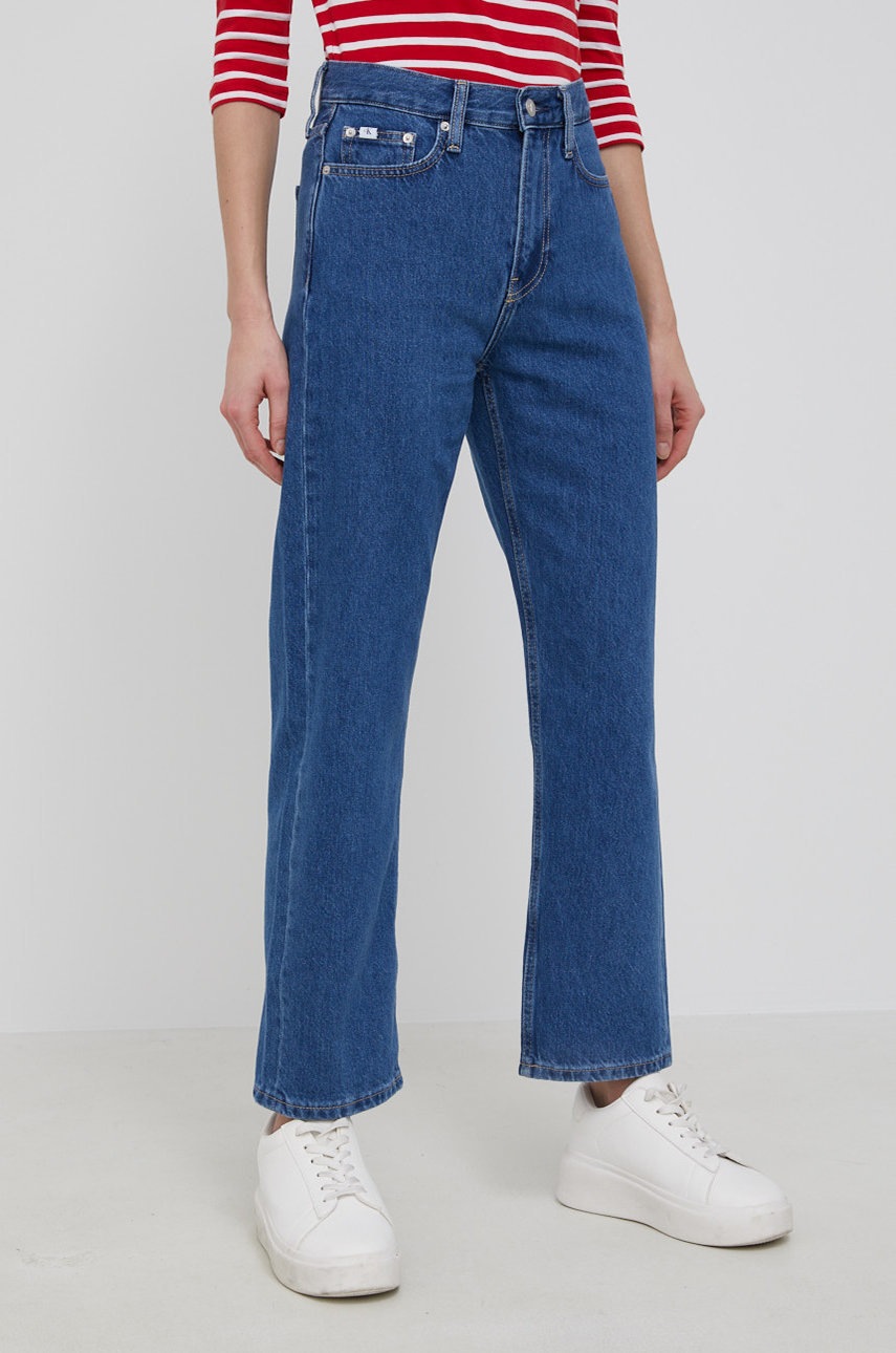 

Дънки Calvin Klein Jeans дамски с висока талия, Син