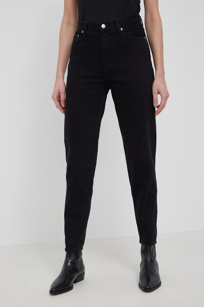 

Дънки Calvin Klein Jeans дамски с висока талия, Черен