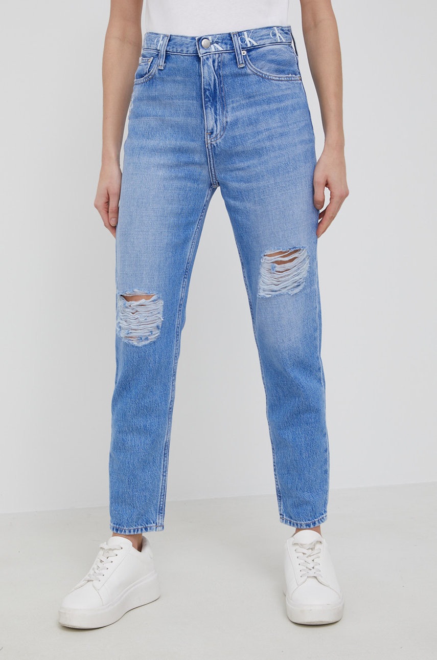 

Дънки Calvin Klein Jeans дамски с висока талия, Син