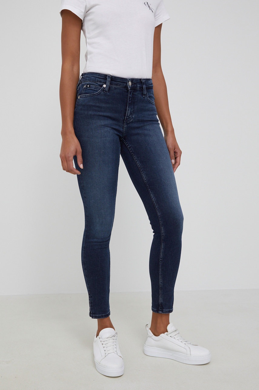 

Дънки Calvin Klein Jeans дамски със стандартна талия, Тъмносин