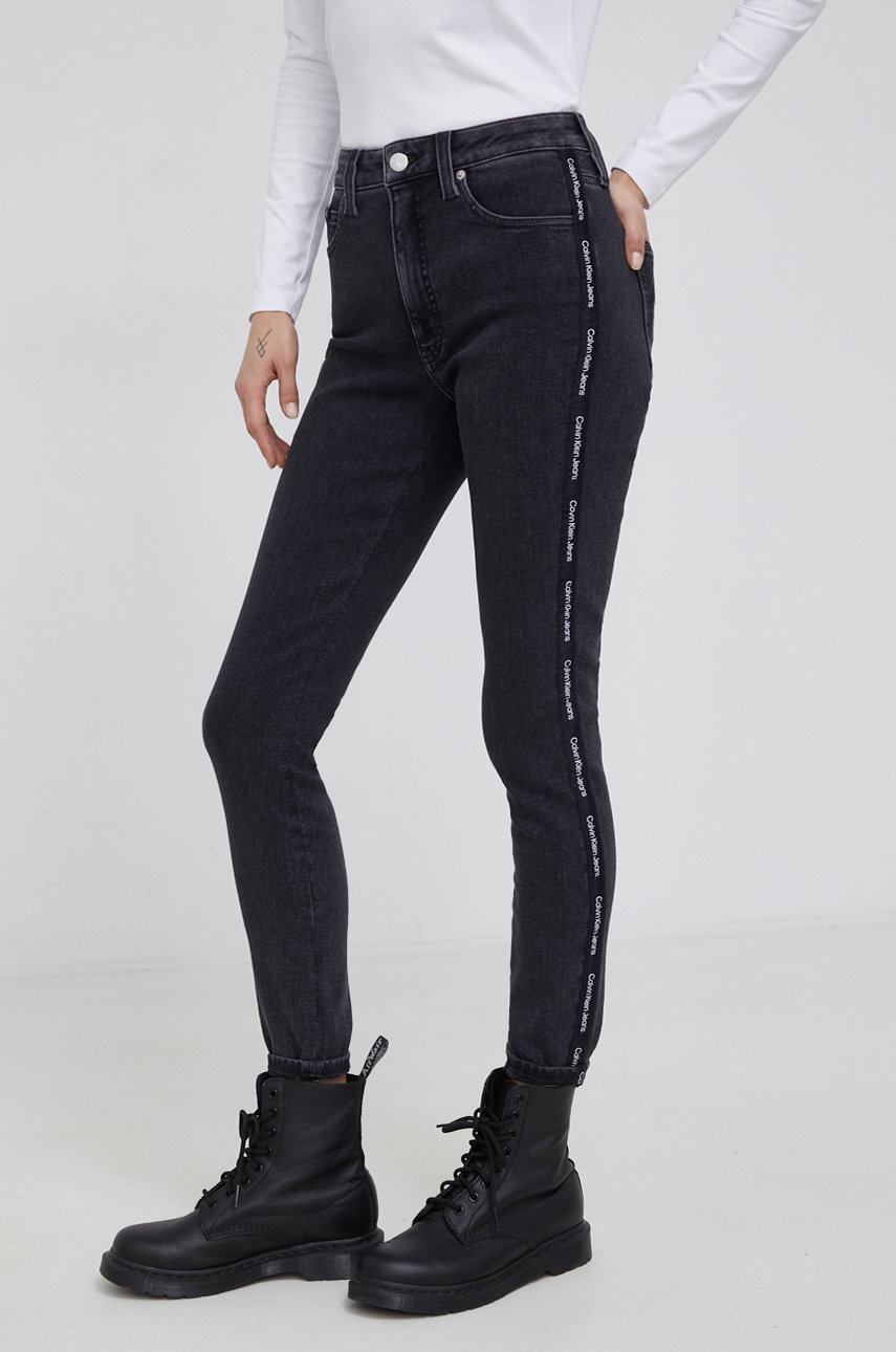 

Дънки Calvin Klein Jeans дамски с висока талия, Сив