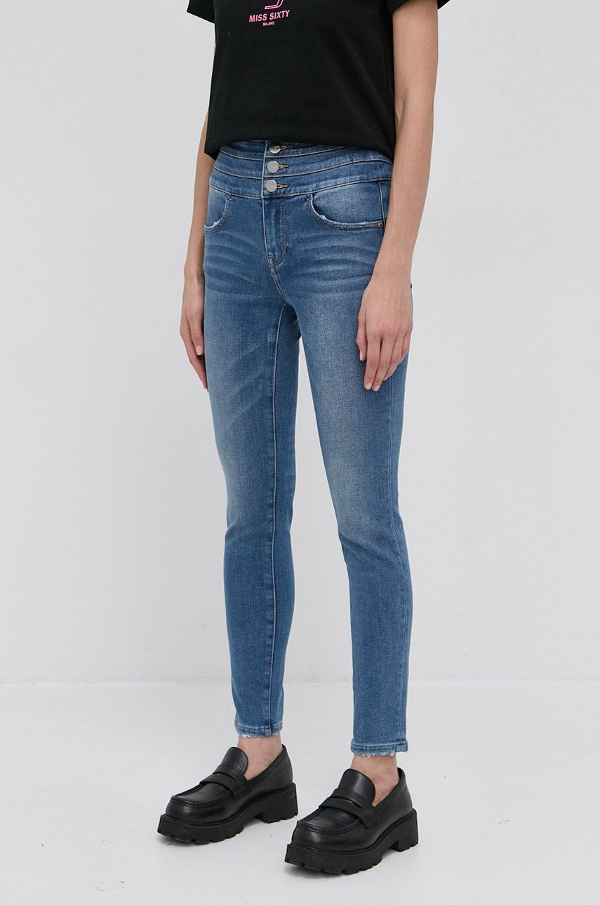 Miss Sixty Jeans din amestec de cașmir Blue Attack femei, high waist amestec imagine noua
