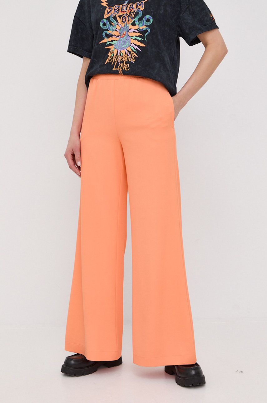 Kalhoty Patrizia Pepe dámské, oranžová barva, široké, high waist - oranžová -  Hlavní materiál: