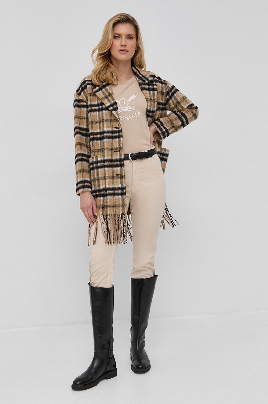 

Штани Trussardi жіноче колір жовтий облягаюче накоа