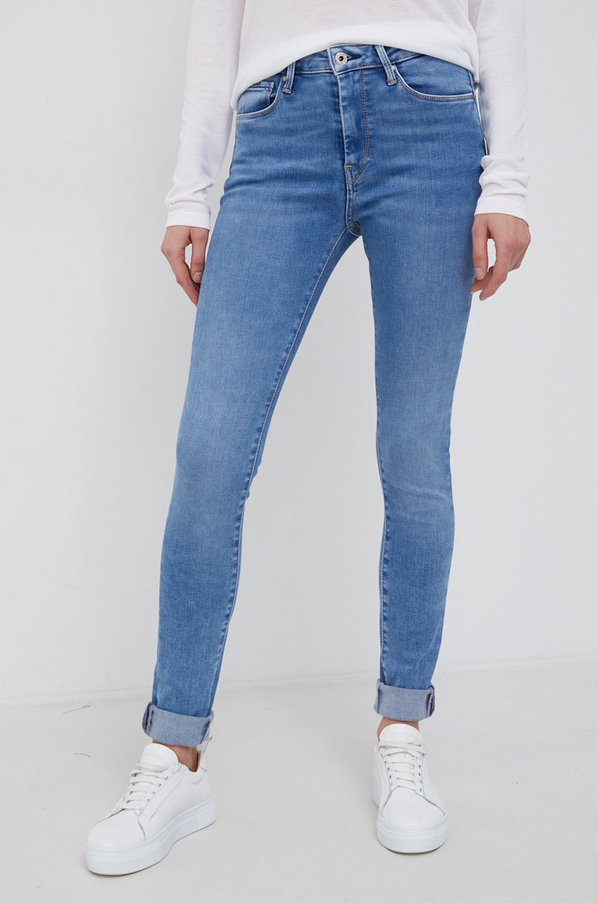 Džíny Pepe Jeans Regent dámské, high waist - modrá -  Hlavní materiál: 81% Bavlna