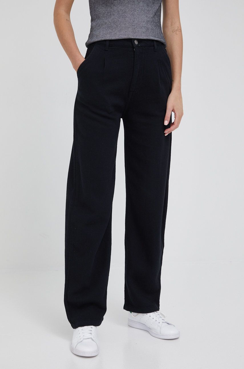 United Colors of Benetton pantaloni femei, culoarea negru, lat, high waist answear.ro
