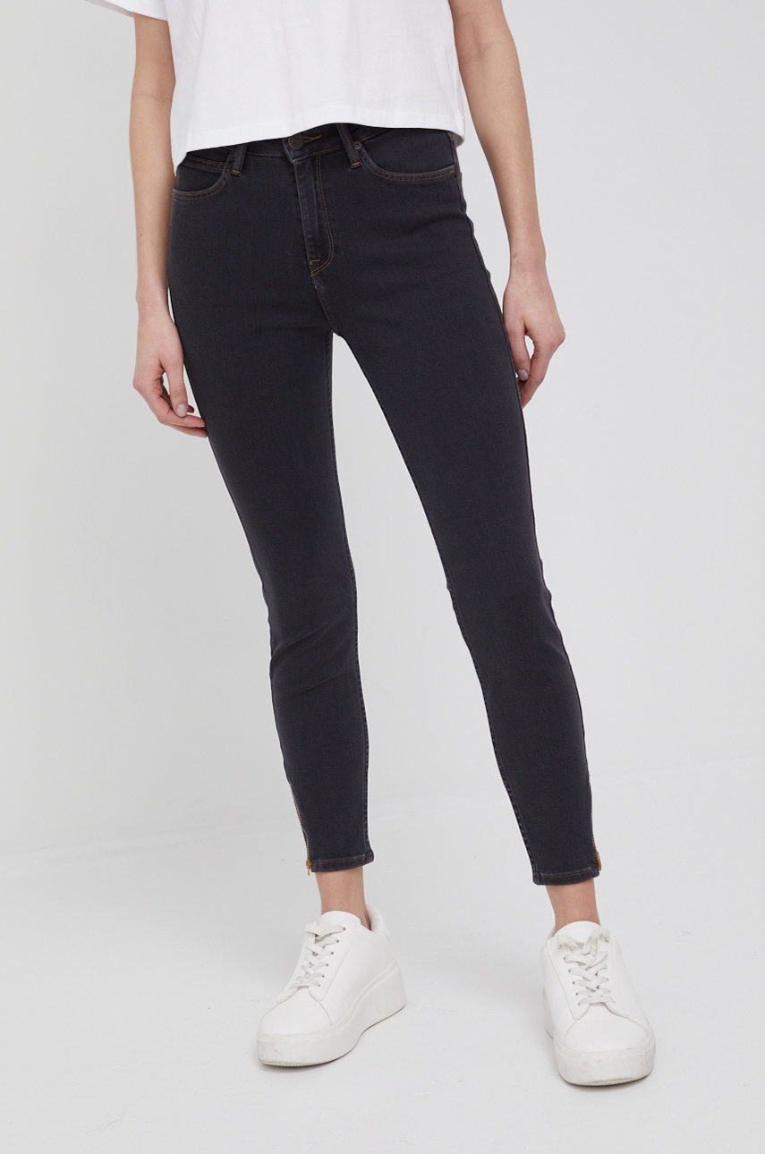 

Дънки Lee Scarlett High Zip Washed Black дамски с висока талия, Сив