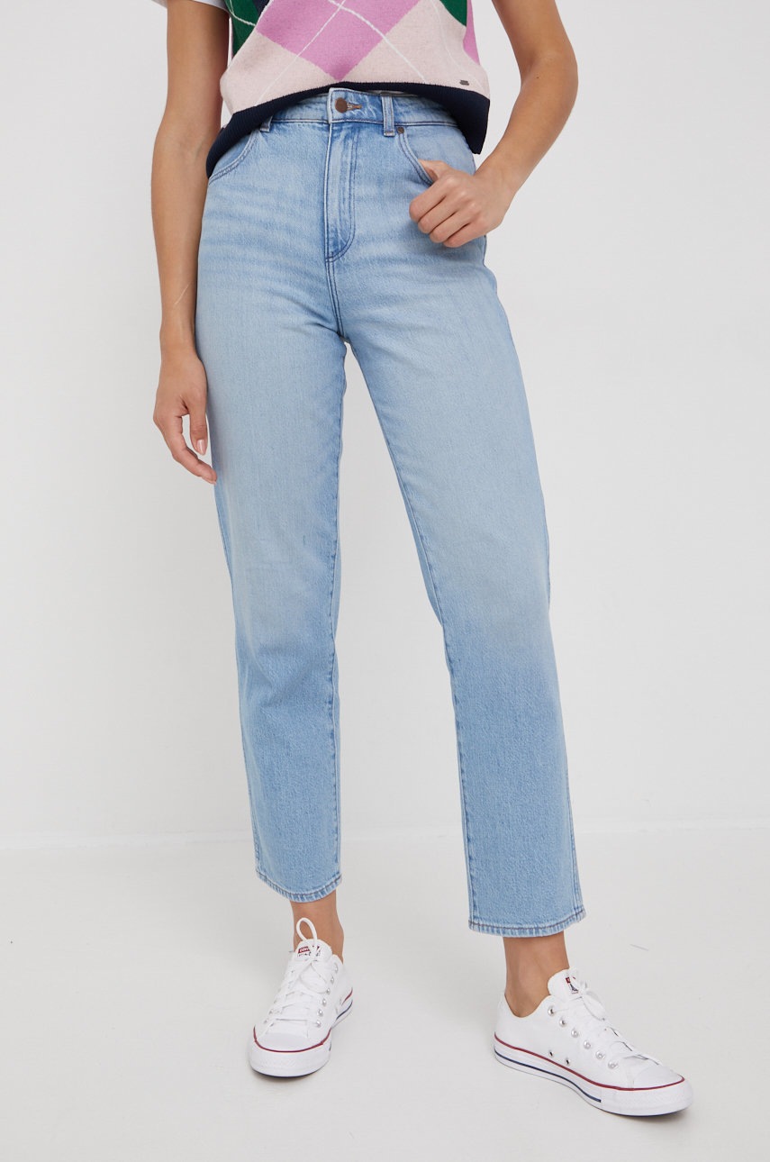 

Дънки Wrangler Mom Straight Sunrise с висока талия, Син