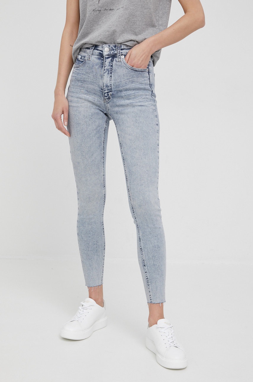 

Дънки Calvin Klein Jeans в с висока талия, Син