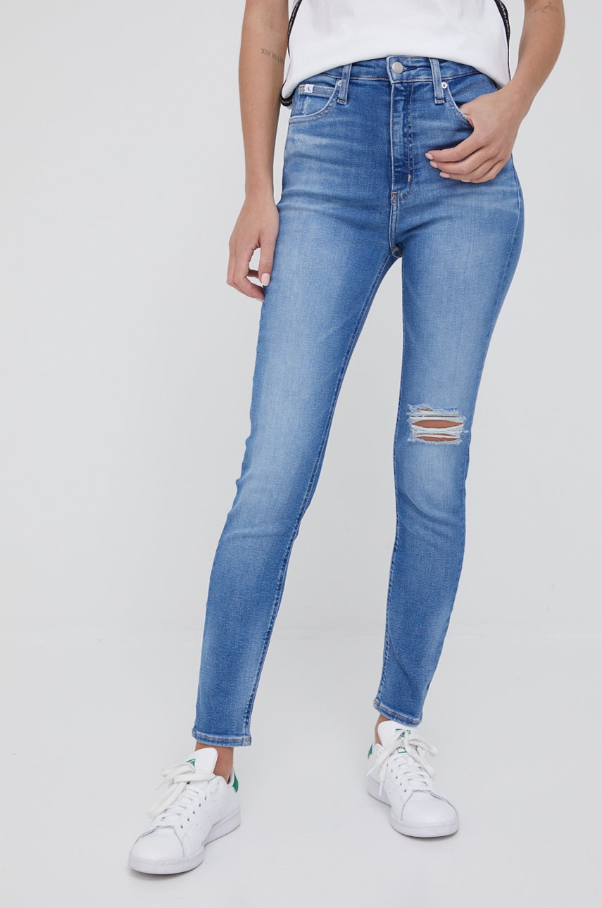 

Дънки Calvin Klein Jeans дамско в с висока талия, Син