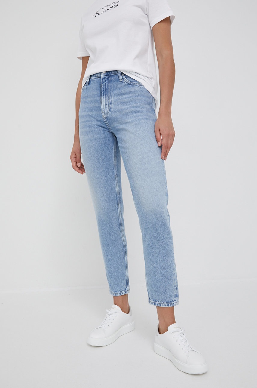 

Дънки Calvin Klein Jeans дамски с висока талия, Син