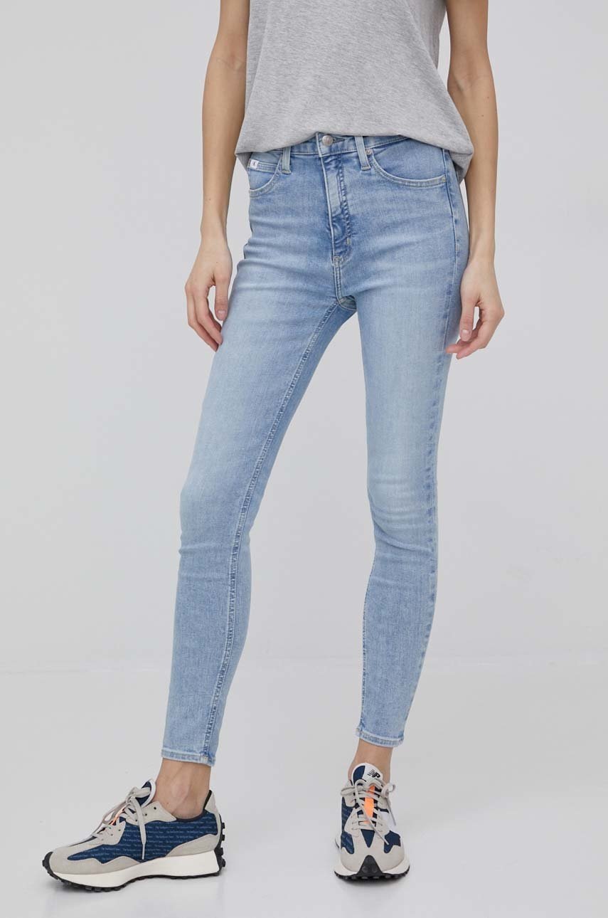 

Дънки Calvin Klein Jeans дамско в с висока талия, Син