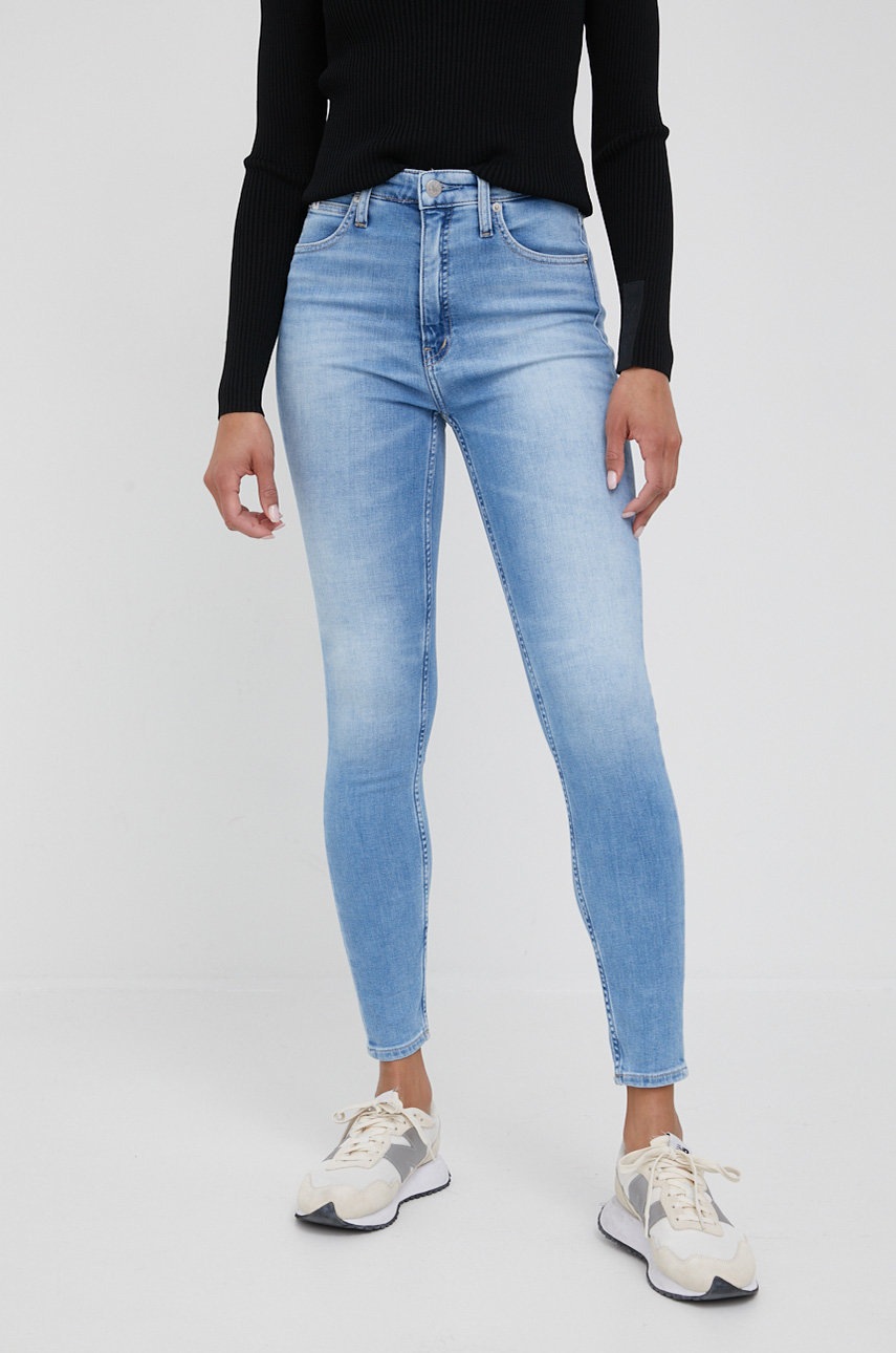 

Дънки Calvin Klein Jeans дамско в с висока талия, Син