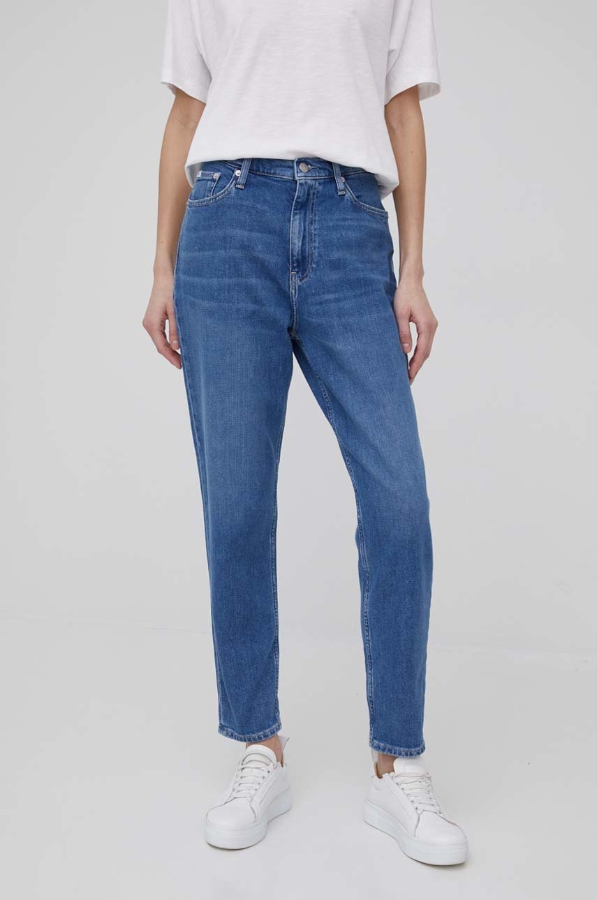 

Дънки Calvin Klein Jeans дамски с висока талия, Син