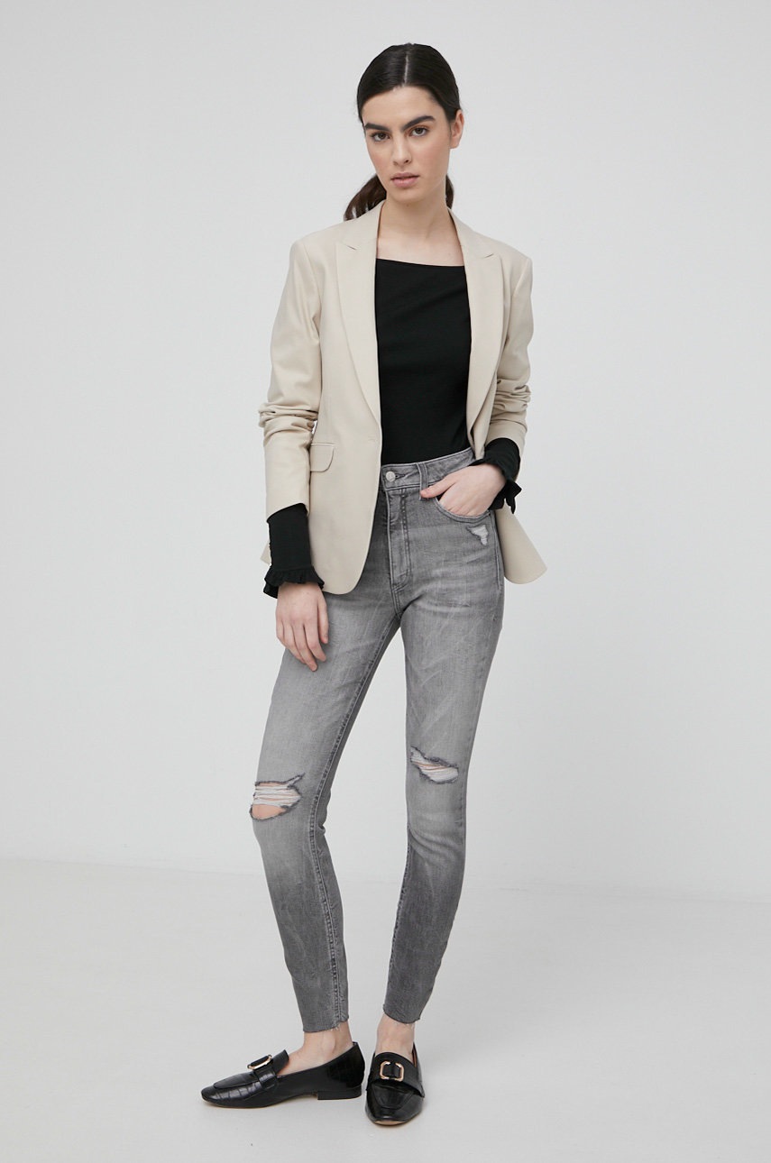 

Дънки Calvin Klein Jeans дамско в с висока талия, Сив
