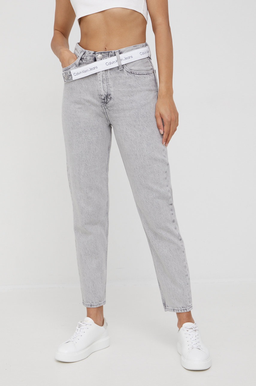 

Дънки Calvin Klein Jeans в с висока талия, Сив