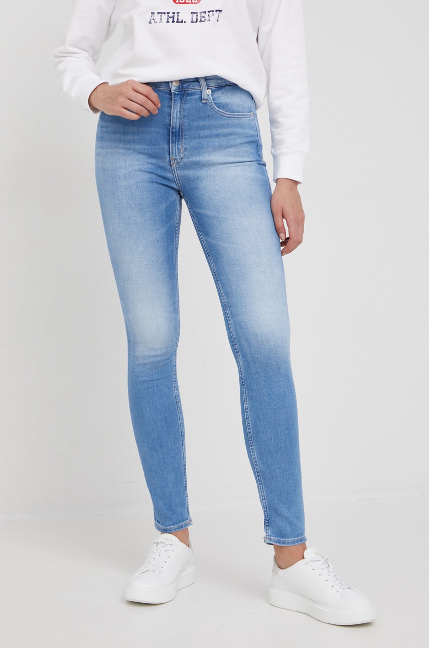 

Дънки Calvin Klein Jeans в с висока талия, Син