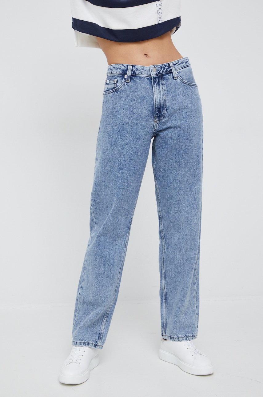 

Дънки Calvin Klein Jeans с висока талия, Син
