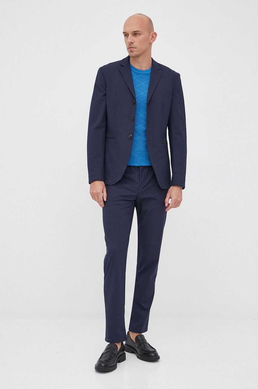 Sisley pantaloni barbati, culoarea albastru marin, drept answear.ro