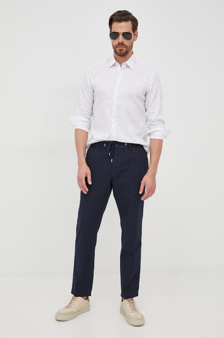 

Хлопковые брюки BOSS Boss Casual мужские цвет синий облегающие