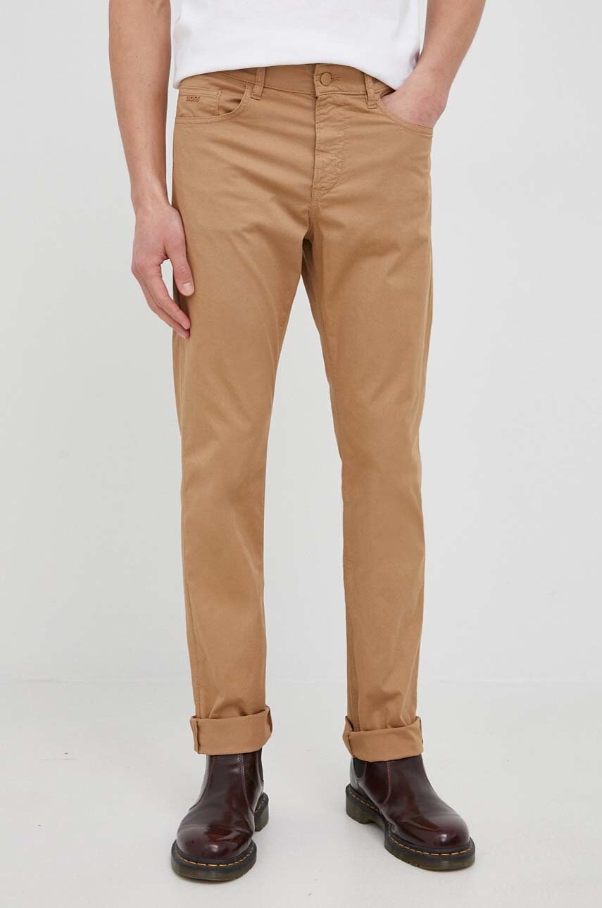 Boss pantaloni barbati, culoarea bej, mulata