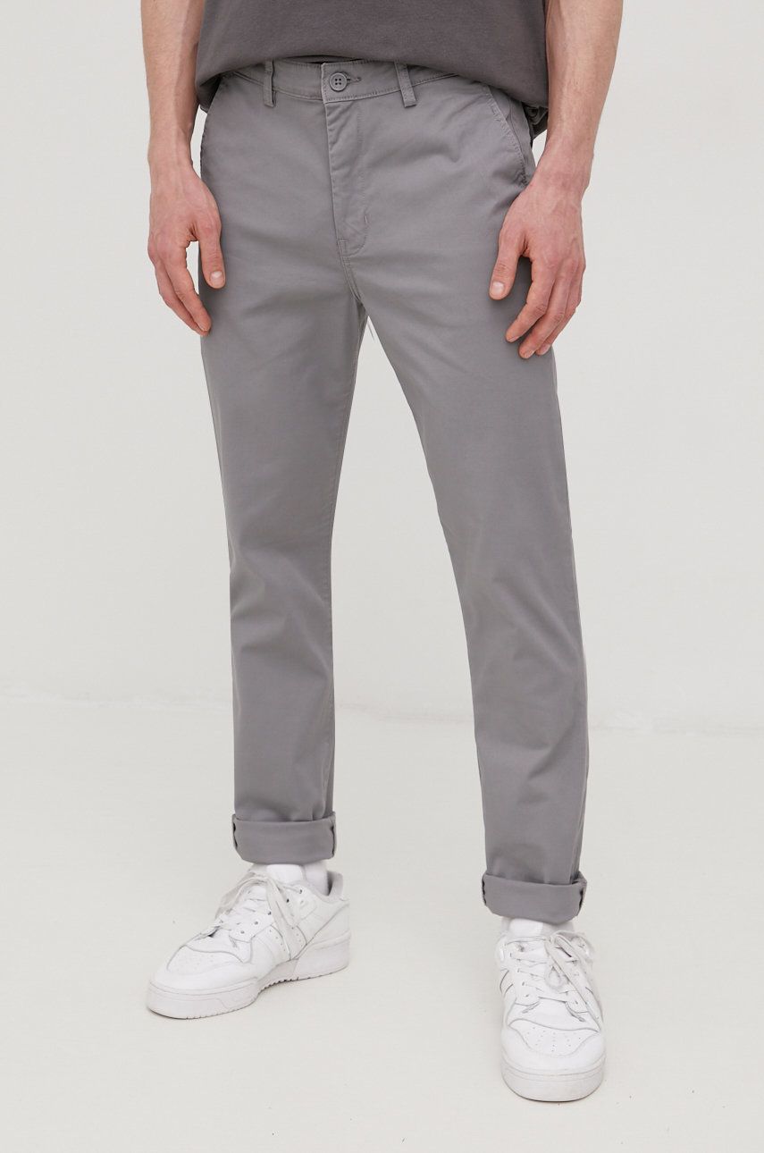 Lee pantaloni Slim Chino Steel Grey barbati, culoarea gri, cu fason chinos