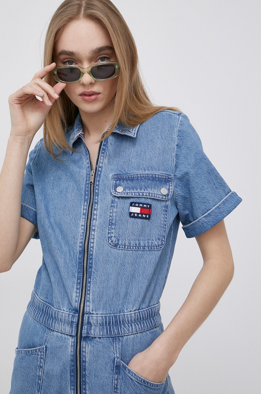 Tommy jeans salopeta din bumbac cu decolteu rotund