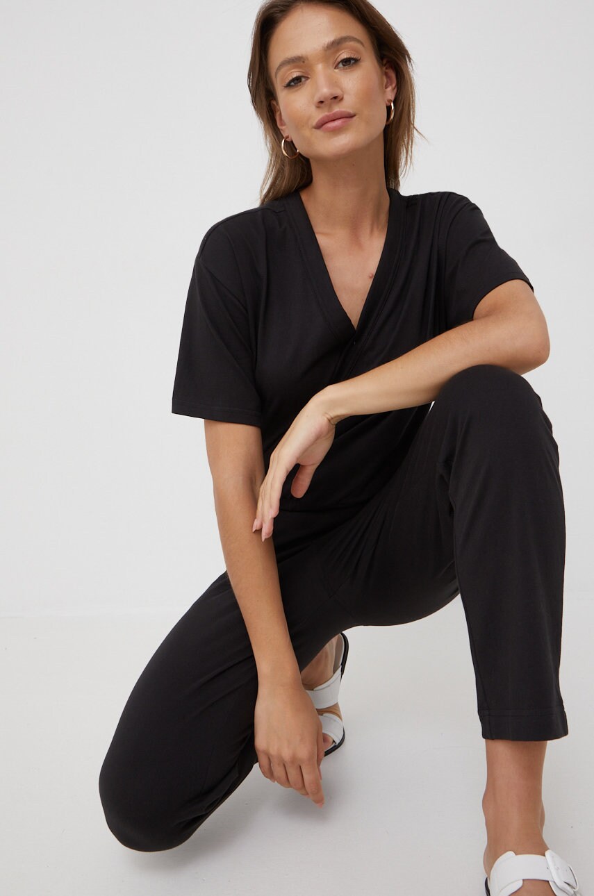 G-star raw salopeta din bumbac culoarea negru, bumbac, cu decolteu in v
