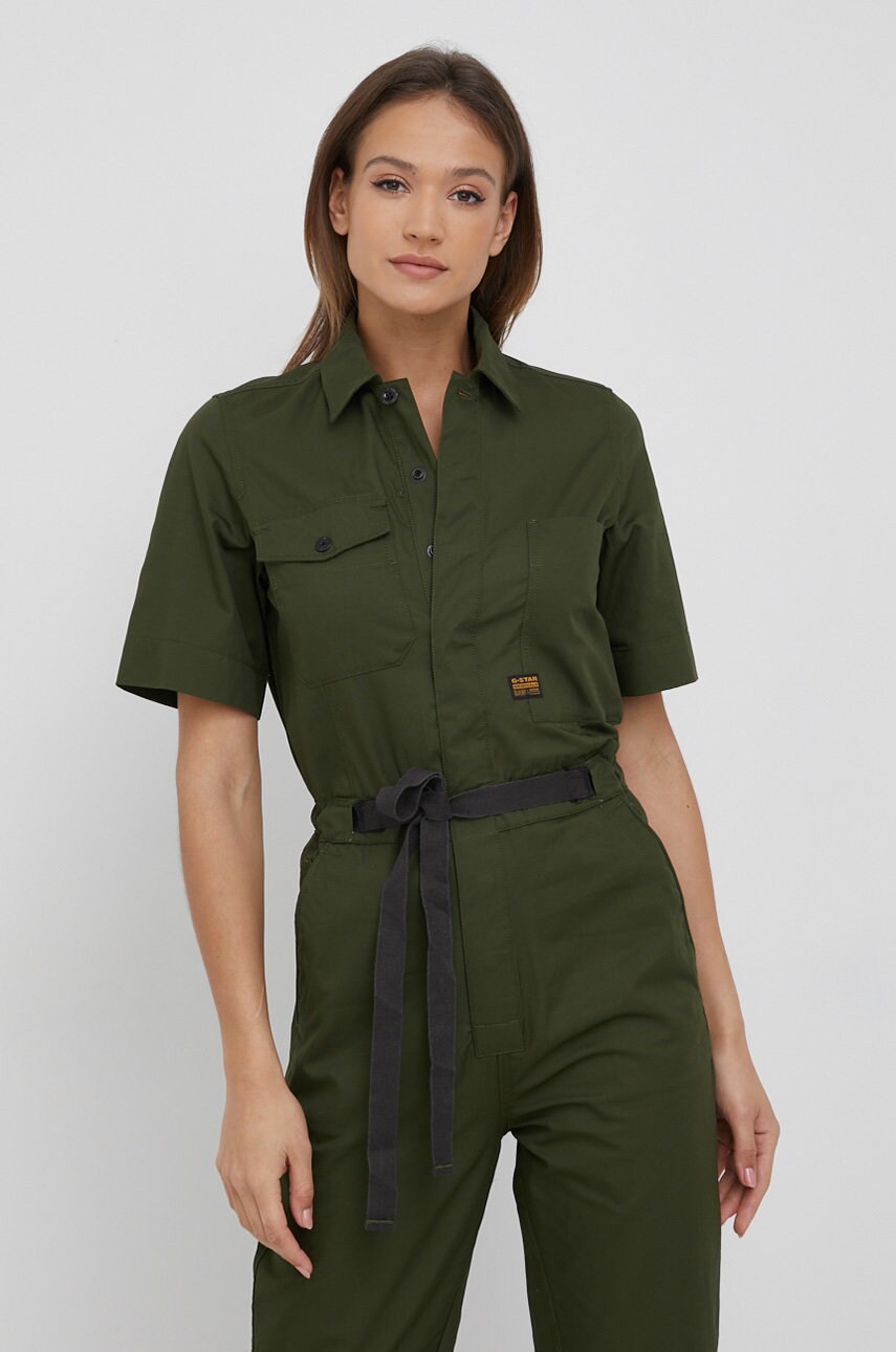 

Хлопковый комбинезон G-Star Raw цвет зелёный хлопковый с воротником