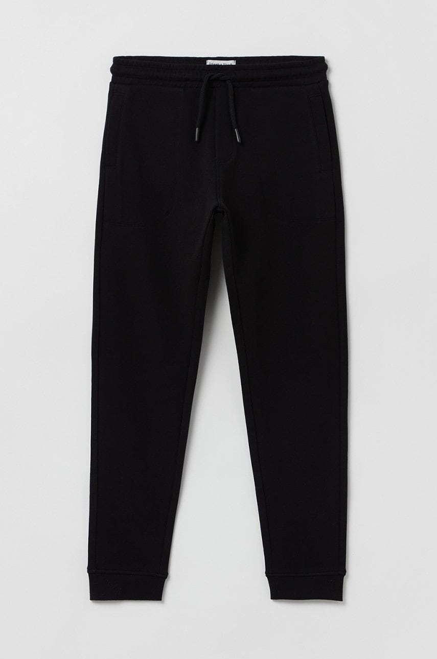 OVS pantaloni de trening pentru copii culoarea negru, neted