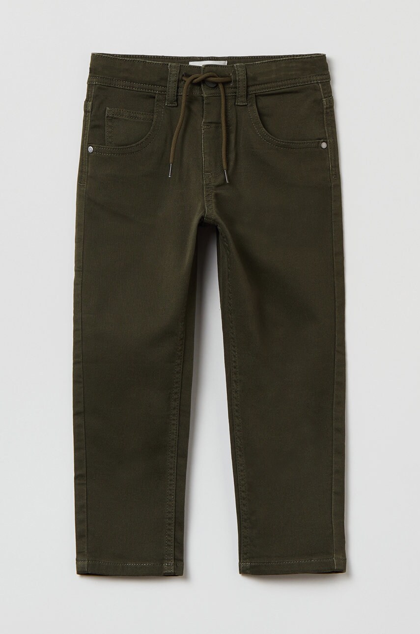 Ovs pantaloni copii culoarea verde, neted