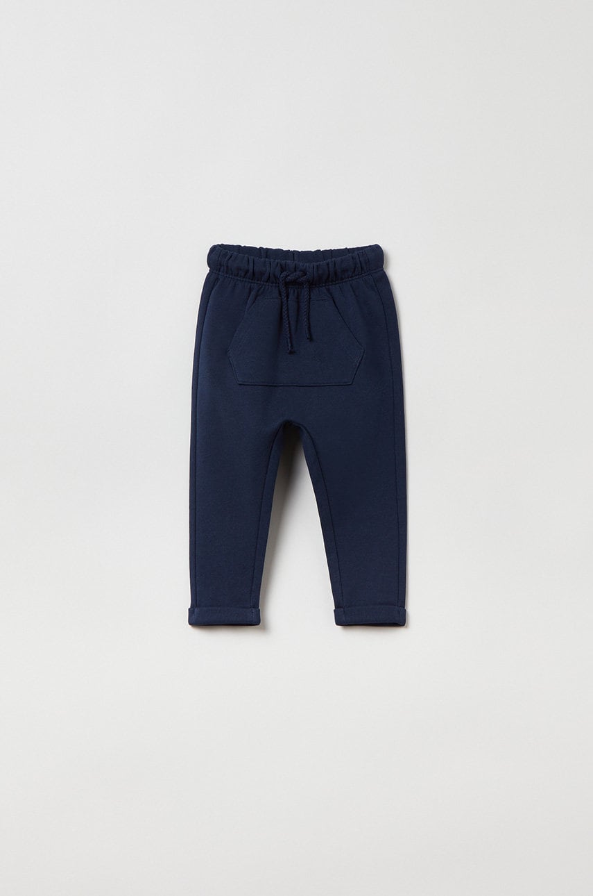 OVS pantaloni copii culoarea albastru marin, neted