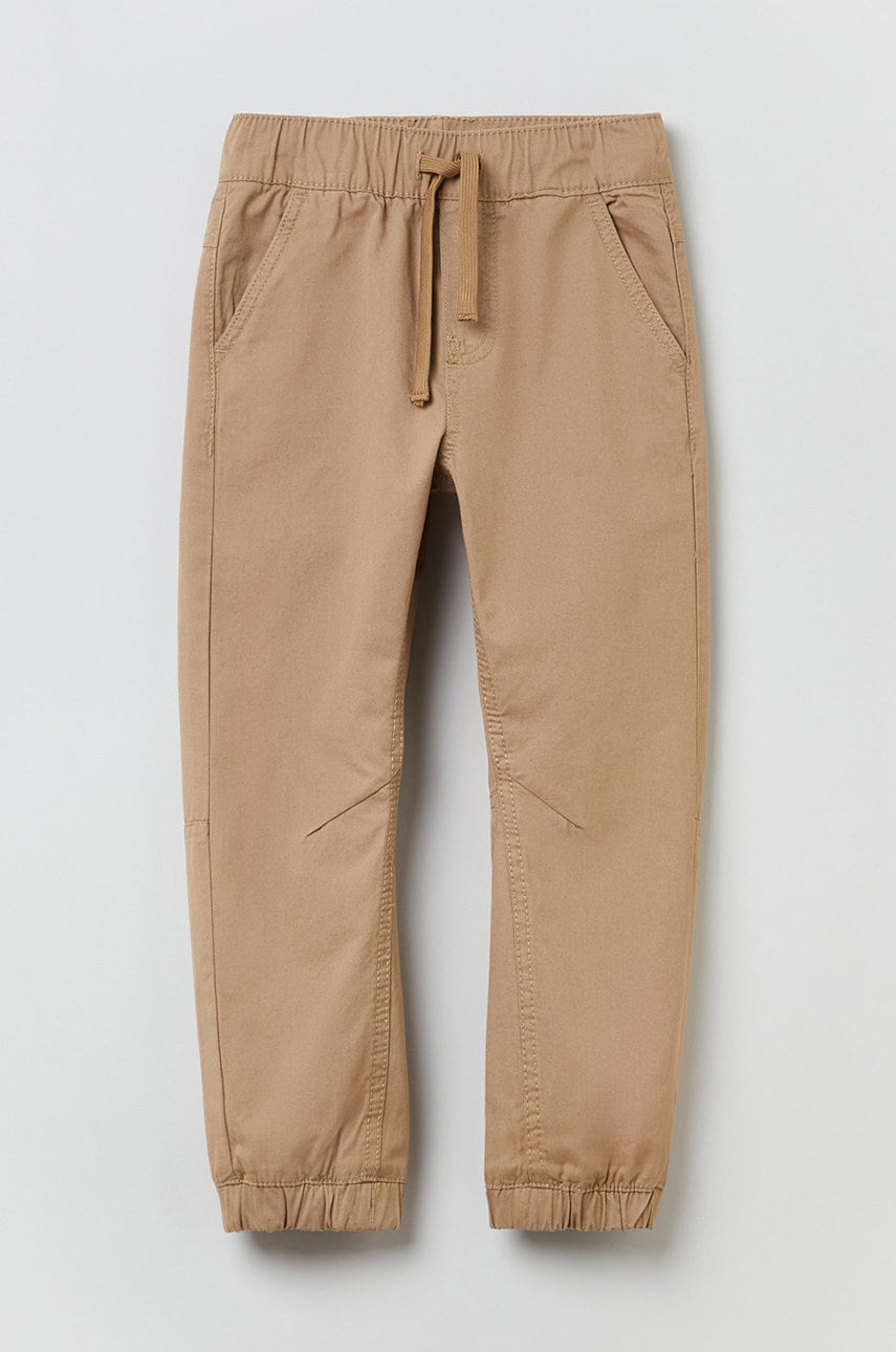 OVS pantaloni copii culoarea maro, neted