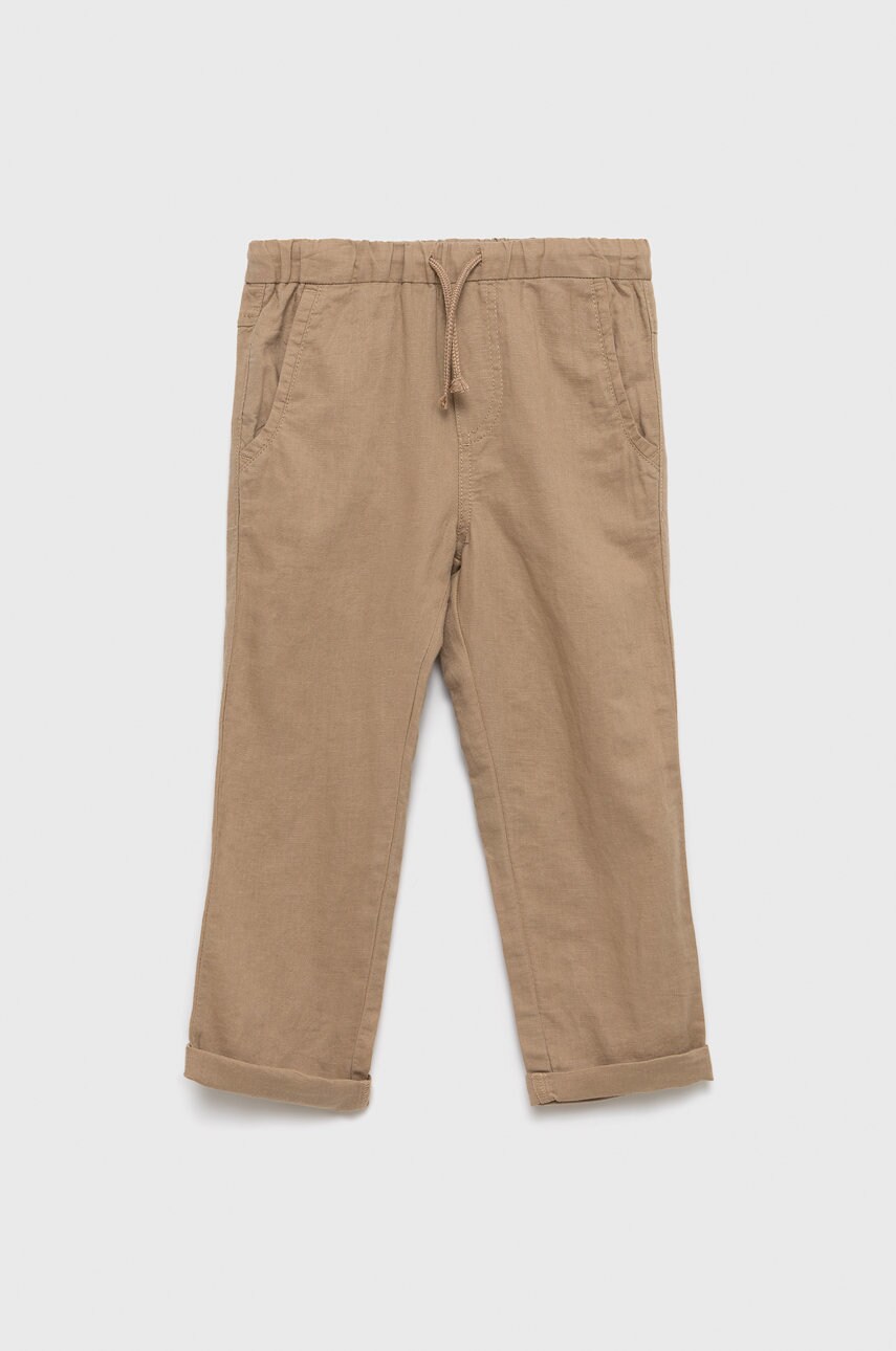 United Colors Of Benetton pantaloni cu amestec de in pentru copii culoarea bej, neted