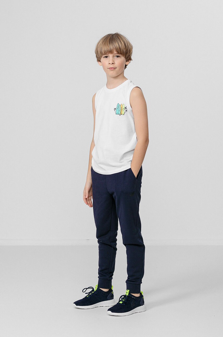 4f pantaloni de trening pentru copii culoarea albastru marin, neted