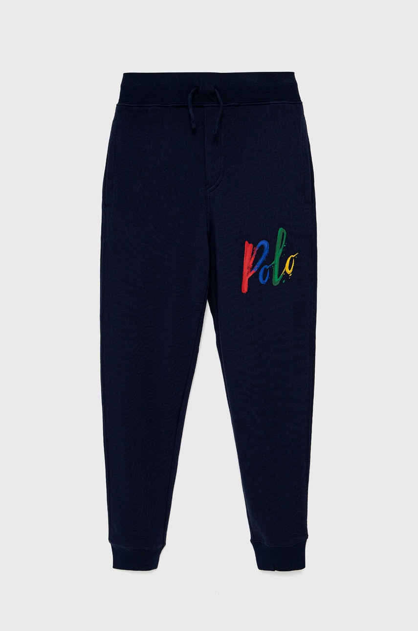 

Детски памучен панталон Polo Ralph Lauren в тъмносиньо с принт, Тъмносин