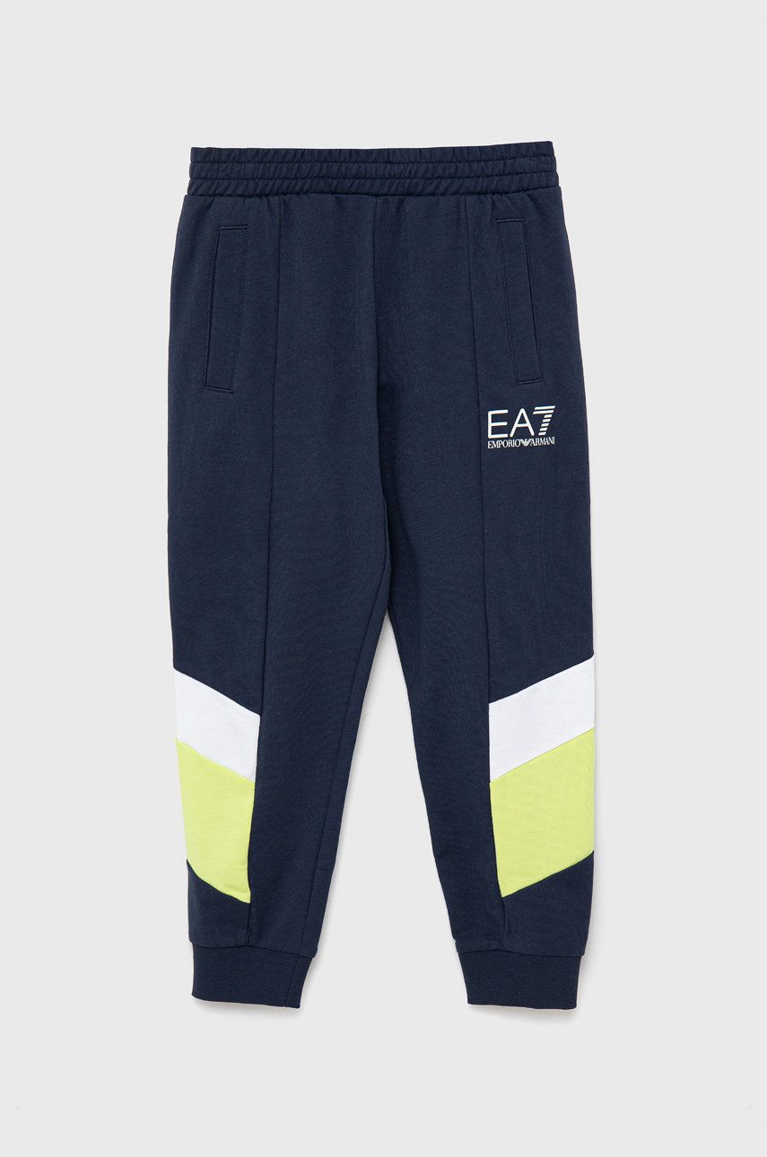 EA7 Emporio Armani pantaloni de trening pentru copii culoarea albastru marin, cu imprimeu