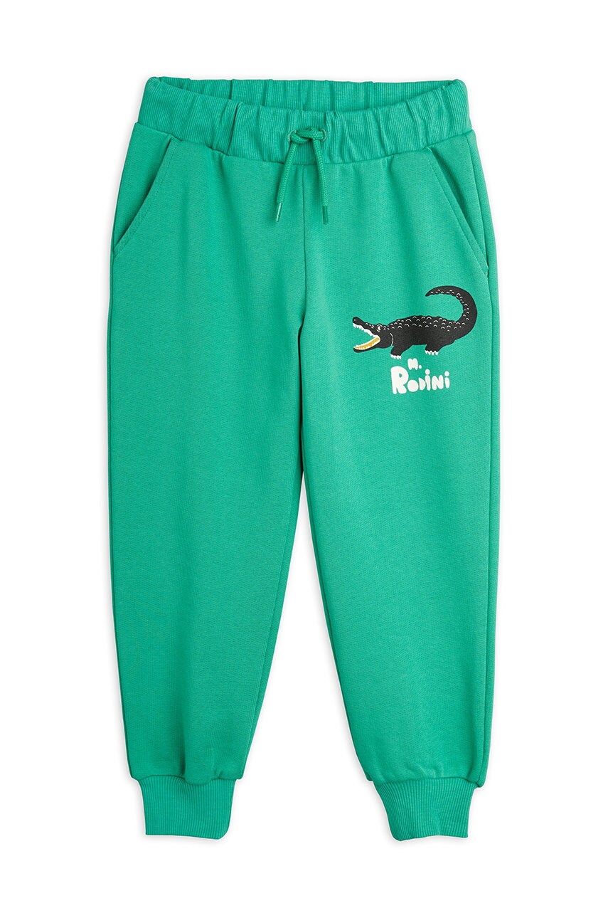 Mini Rodini pantaloni de trening pentru copii culoarea verde, cu imprimeu