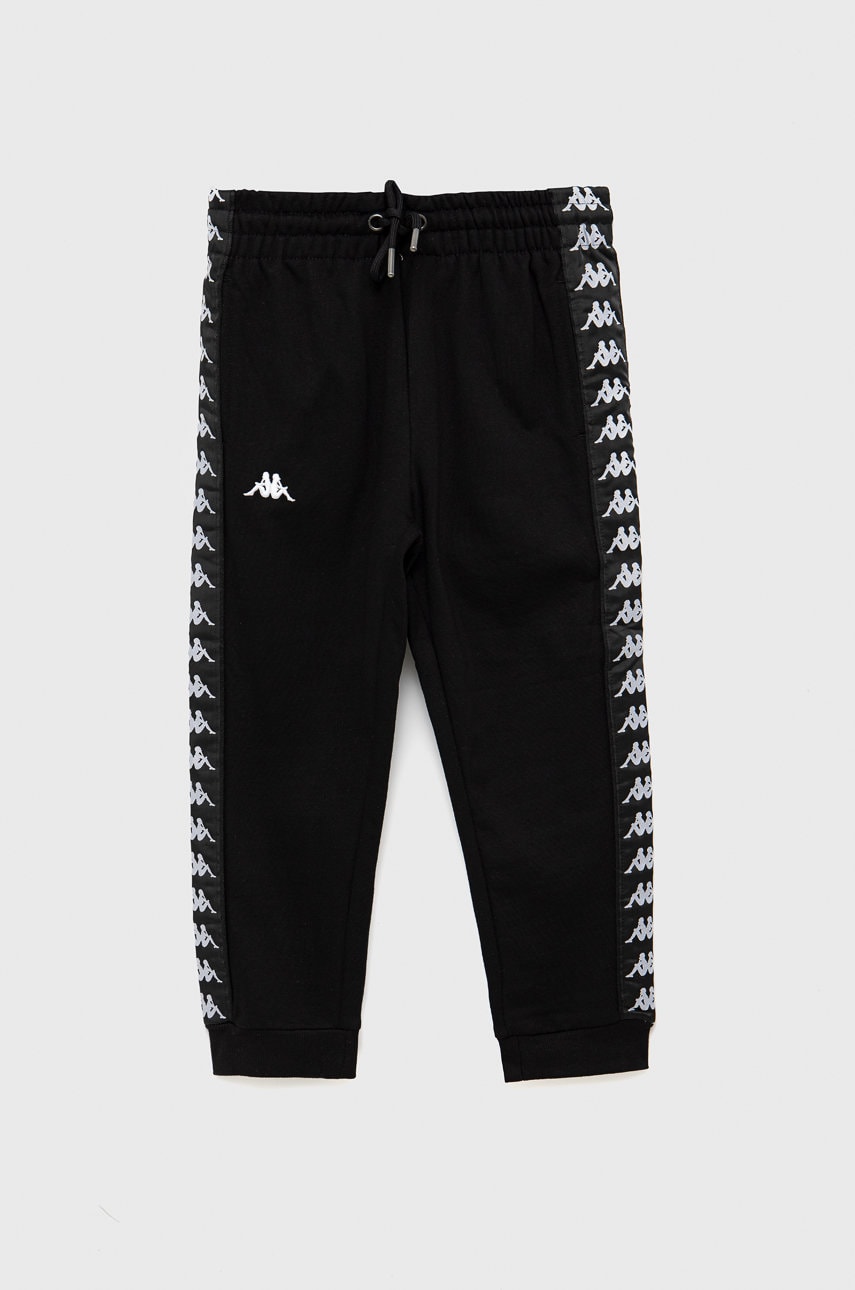 Kappa pantaloni de trening pentru copii culoarea negru, cu imprimeu