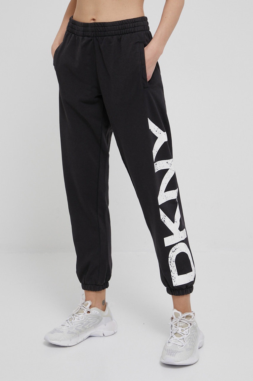 

Панталони Dkny дамско в черно с принт, Черен