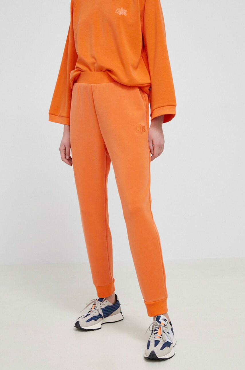 Armani exchange pantaloni femei, culoarea portocaliu, neted