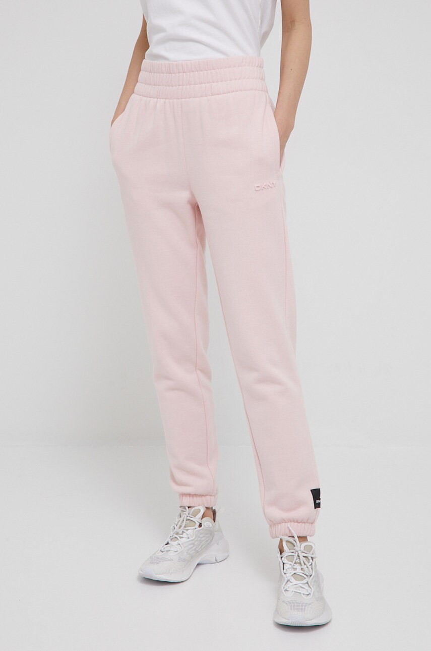 Dkny pantaloni femei, culoarea roz, neted