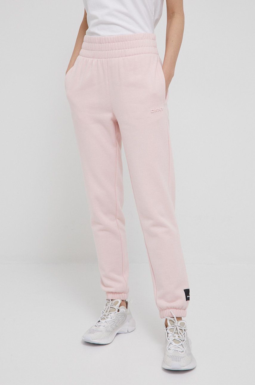 Dkny spodnie DP1P2822 damskie kolor różowy gładkie