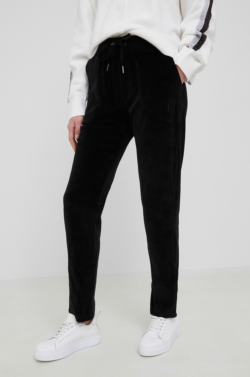 kalhoty-tommy-hilfiger-damske-cerna-barva-hladke