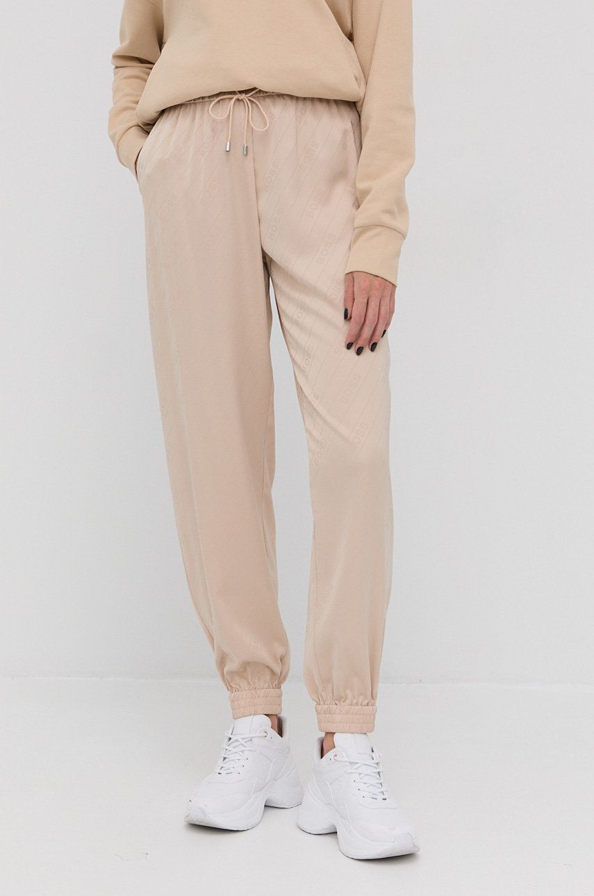 Boss Pantaloni femei, culoarea bej, model drept, high waist answear imagine noua