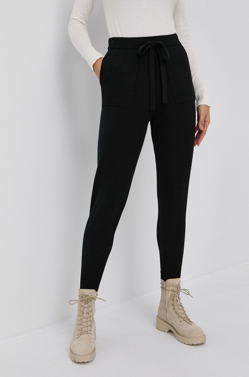 Boss Pantaloni de lână femei, culoarea negru answear.ro imagine noua 2022