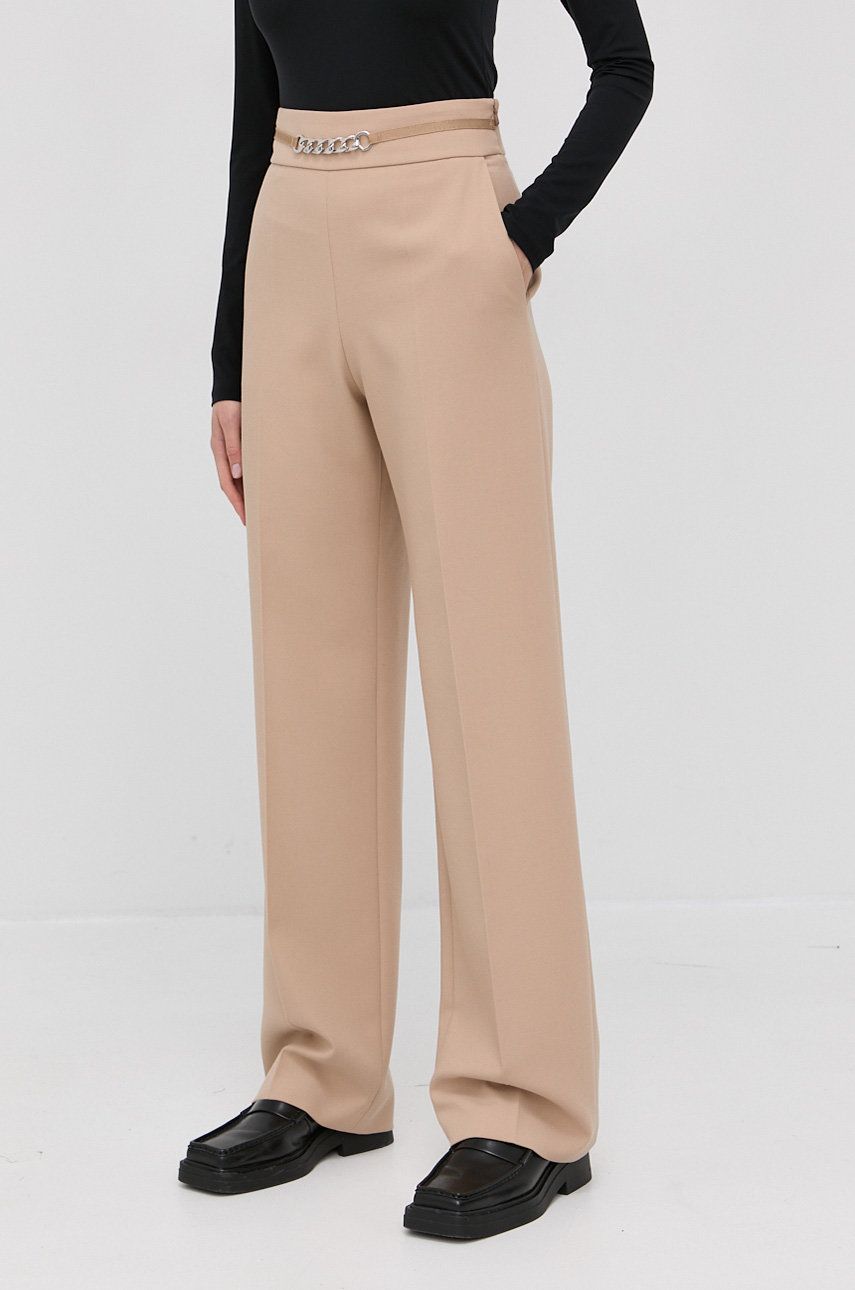 Hugo Pantaloni femei, culoarea bej, model drept, high waist imagine reduceri black friday 2021 answear.ro