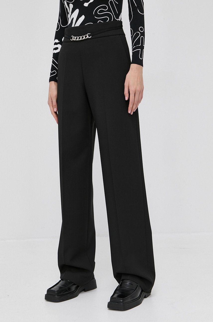 Hugo Pantaloni femei, culoarea negru, model drept, high waist