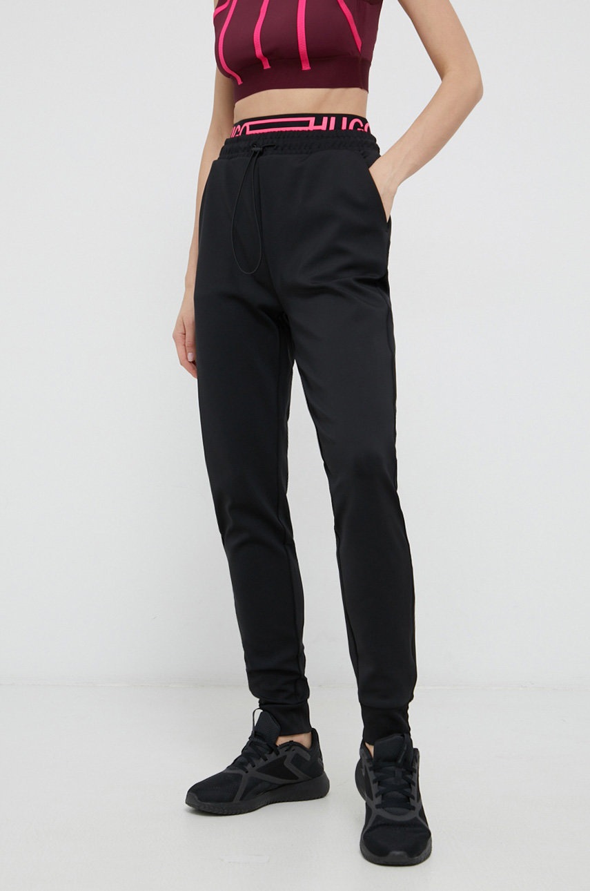 

Панталон Hugo дамски в черно с изчистен дизайн, Черен