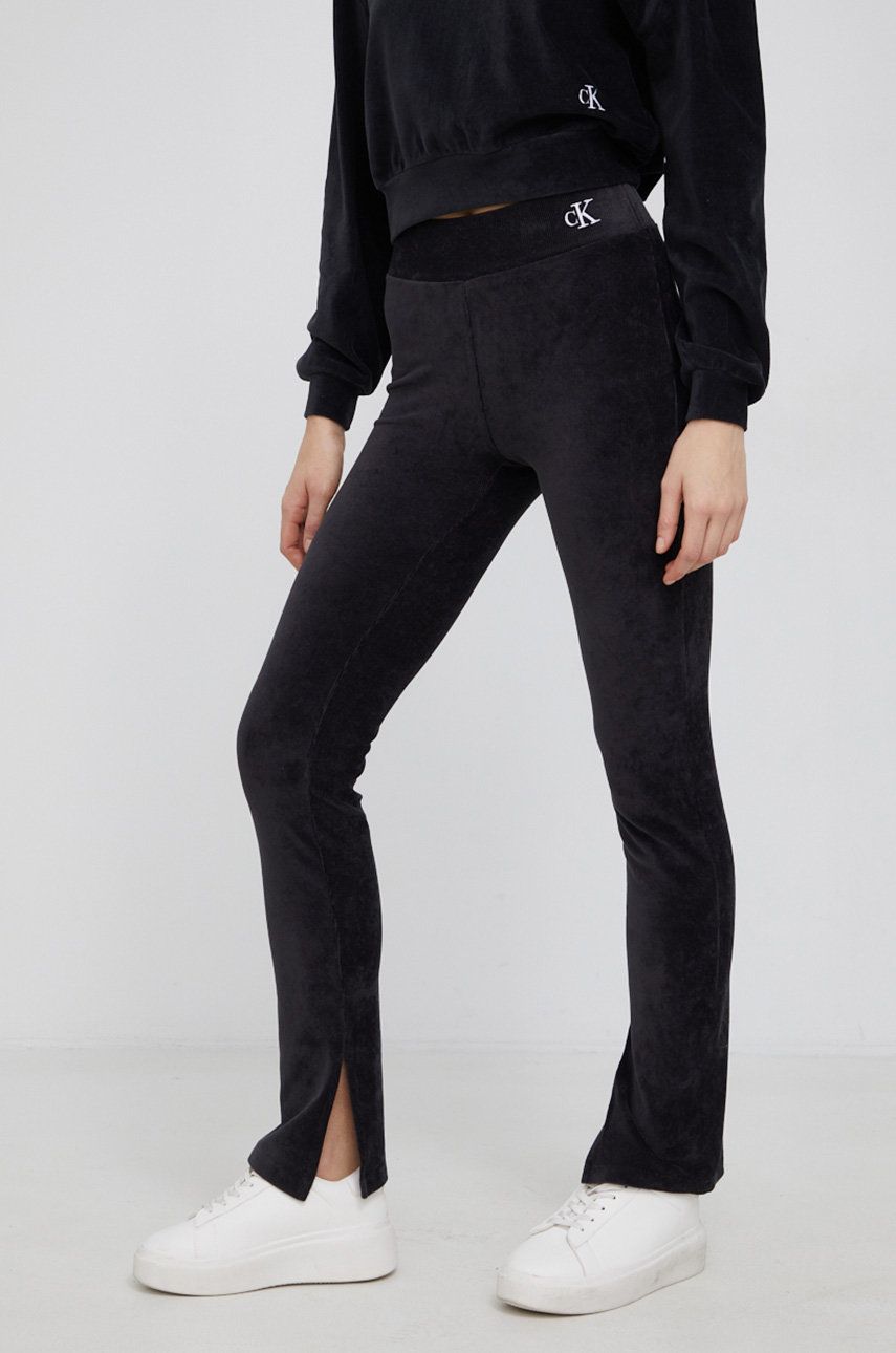 Calvin Klein Jeans Spodnie sztruksowe damskie kolor czarny proste high waist